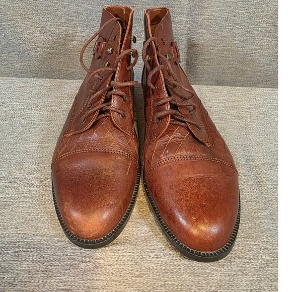 Vintage Womens The Leather Collection Brown Ankle Booties Sz 7 Y2K 90s - Picture 2 of 8